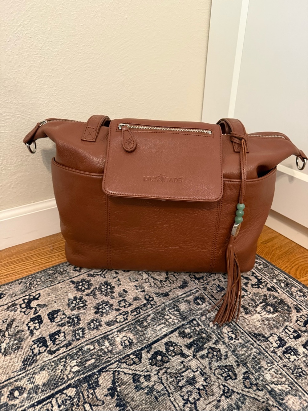 Lily Jade Madeline Leather Convertible Diaper Travel Bag Brandy MN26